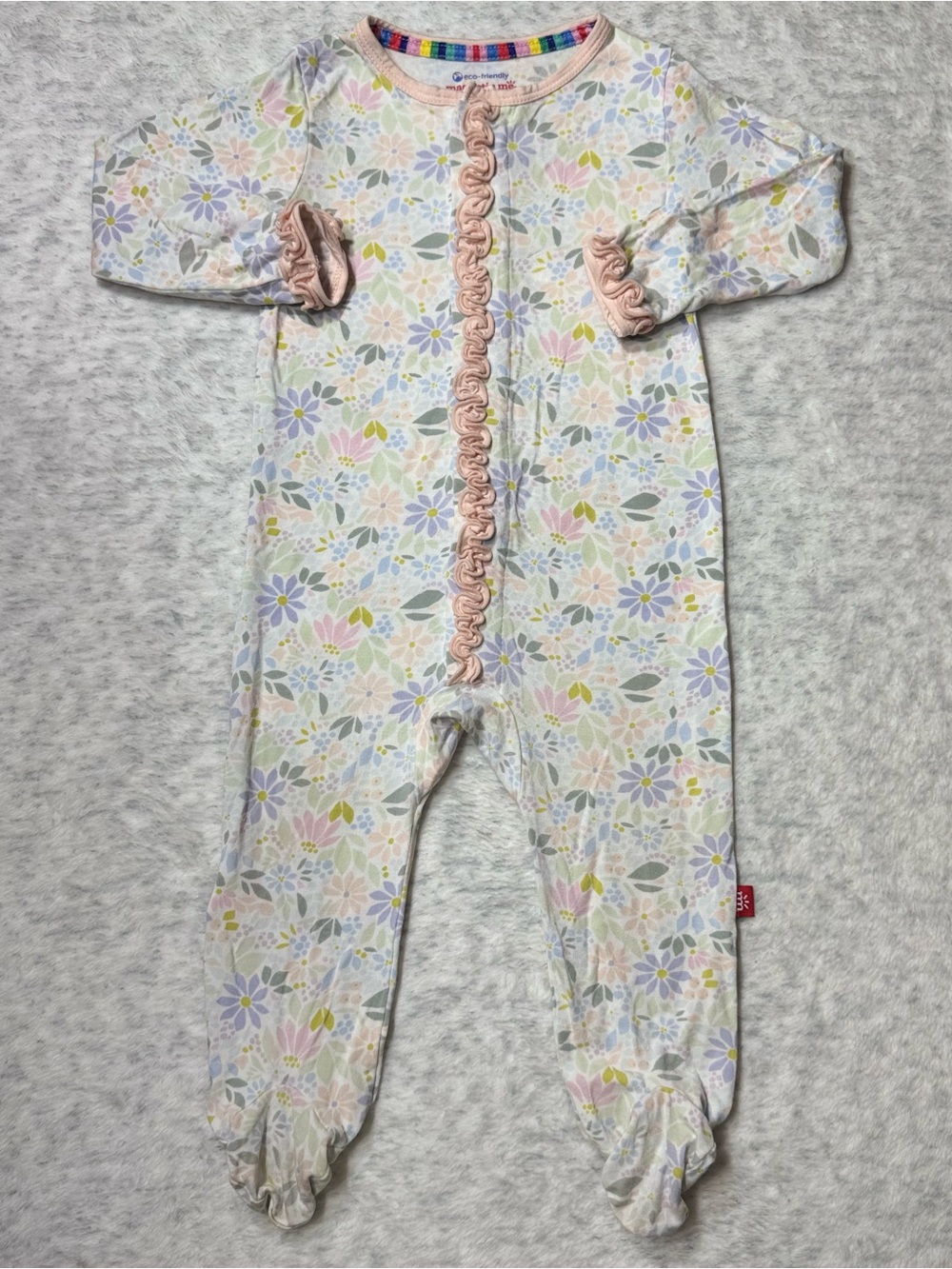 Magnetic Me Pastel Floral Ruffle Footie Sleeper 6-9M Baby Girl Modal Blush Bloom